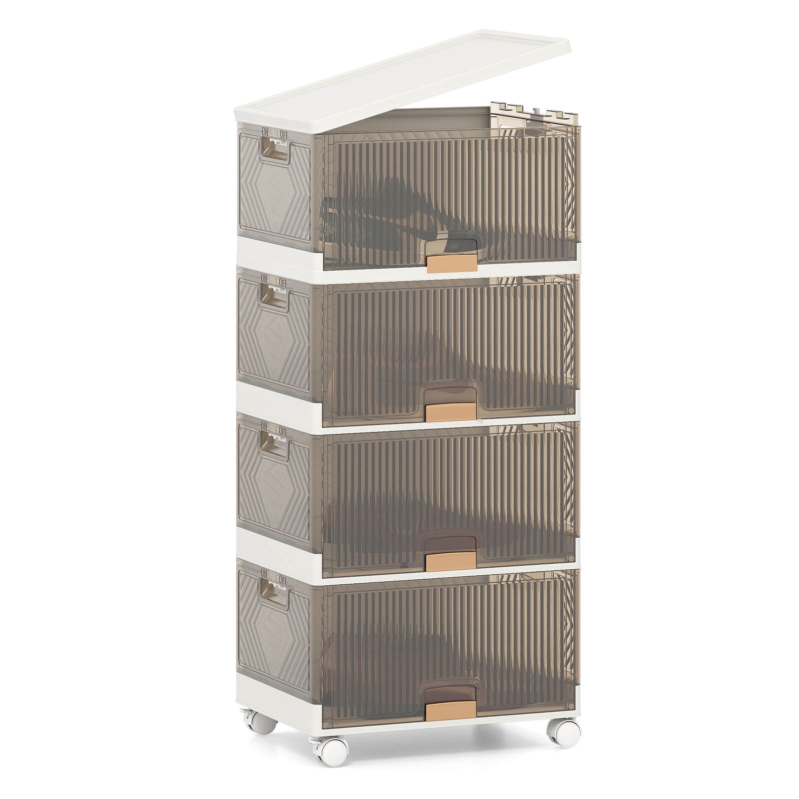 Costway Bacs de Rangement Empilables à 4 Cubes avec Roues Amovibles 18 Gal Grand Organisateur
