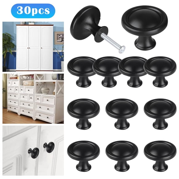 Fixing Clip 2 30Pcs Kitchen Cabinet Knobs Round Drawer Handles Cabinet Hardware Round Knobs With Screws Elegant Black Finish For Bathroom Cabinets Dresser Home 30PCS