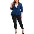 thumbnail image 2 of Agnes Orinda Women's Plus Size Blazer Button Notch Panel Ruffle Peplum Blazers 5X Roral Blue, 2 of 7