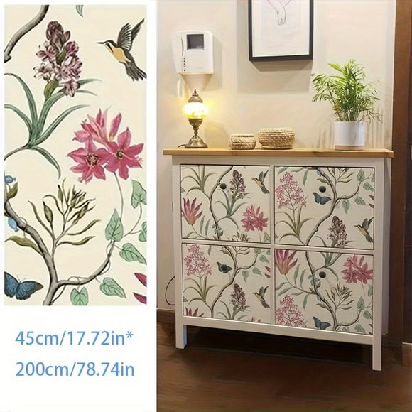 1 Roll Self-Adhesive Wallpaper, Green Plants And Birds Pattern Contact Paper, Peel And Stick, Waterproof Removable Living Room Kitchen Bedroom Dormitory Wallpaper, Furniture Refurbishment Wallpaper, F