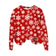 thumbnail image 4 of Wiyuqeen Chandails pour Femme Fair Isle Rouge Mariage Noël Tricot Chandail Hauts Manches Longues Col Rond Imprimé Flocon de Neige Chandails pour Dames, 4 of 5