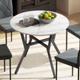 thumbnail image 2 of HOMCOM Dining Table Round Kitchen Table w/ Steel Frame, White Marble, 2 of 10