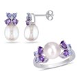 thumbnail image 1 of Miabella 8-8.5mm Cultured Freshwater Pearl, 2 Carat T.G.W. Amethyst Tanzanite and Diamond Accent Sterling Silver 2-Piece Earrings and Ring Set, 1 of 5