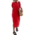 thumbnail image 1 of Kmbangi Robes Longues Noires pour Femmes pour l'Été 2023, Manches Chauve-Souris Courtes Col Rond Fendu Robe de Plage Décontractée, 1 of 8