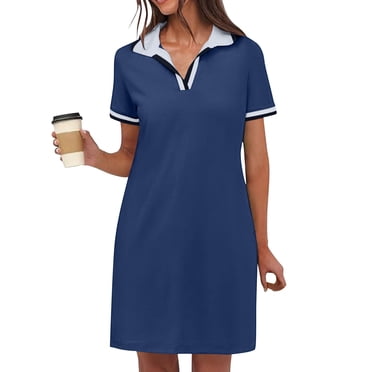 Weiqiqre Robes Grande Taille à Col, Manches Courtes, Col en V, Golf Tennis, Décontractées, Mini Robes Chemise d'Été avec Poches