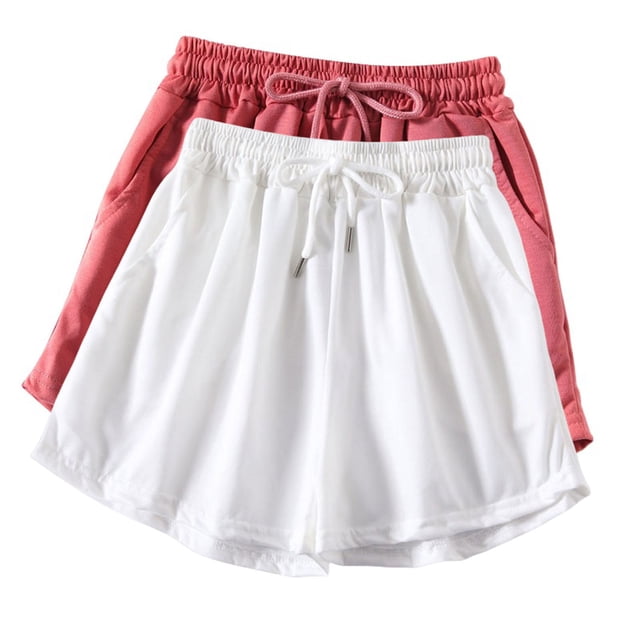 Diufon 2pc Womens Yoga Shorts Solid Color Shorts Elastic Waist Drawstring Athletic Shorts with Pockets