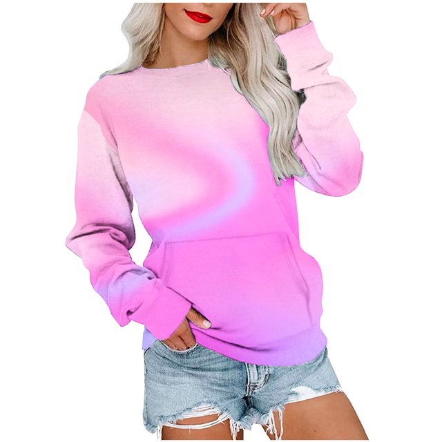 HKEJIAOI T-shirt Casual pour Col Rond Women Couleur Bloc Mi-Lourd Long Sleeve