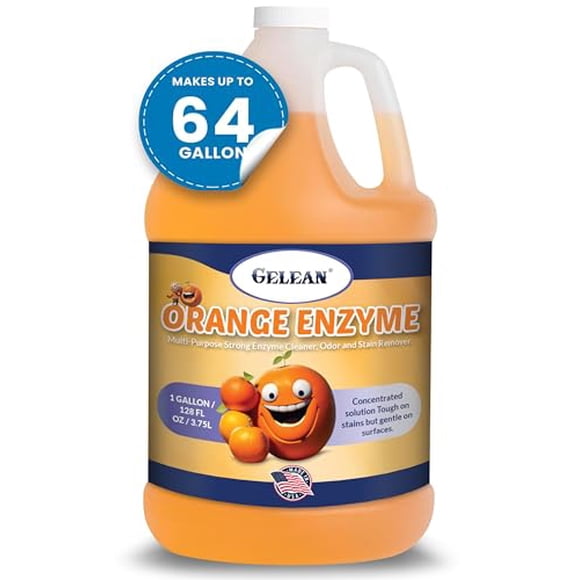 Nettoyant Enzymatique Polyvalent - Super Concentré Prépare 64 Gallons - Éliminateur de Taches d'Animaux et d'Odeurs - Enzyme ORANGE - Nettoyant pour Plancher aux Odeurs Extra Fort Fabriqué aux É.-U., Nettoyant Tout Usage 128 oz
