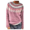 thumbnail image 1 of Fartey Chandail Fair Isle Vintage d'Automne pour Femmes, Décontracté, Ample, à Manches Longues, Col Ras du Cou, Tricoté, Chandail, Hauts, Automne Hiver, Chaud, Chandail, en Liquidation, Rose, P-2TG, 1 of 6