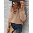 thumbnail image 4 of Women Sweaters Fall Winter Clothes Long Sleeve Button Up Ruffle Crew Neck Casual Knitted Pullover Tops Khaki XXL, 4 of 8
