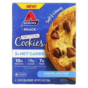 Atkins, Snack, Protein Cookies, Chips de chocolat, 4 Des cookies, 1.38 oz (39 g) Chacun
