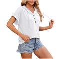 thumbnail image 4 of Timegard Womens Tops Button V Neck Short Sleeve Drawstring Hoodies Pullover Casual Summer Tshirts Tops, 4 of 5