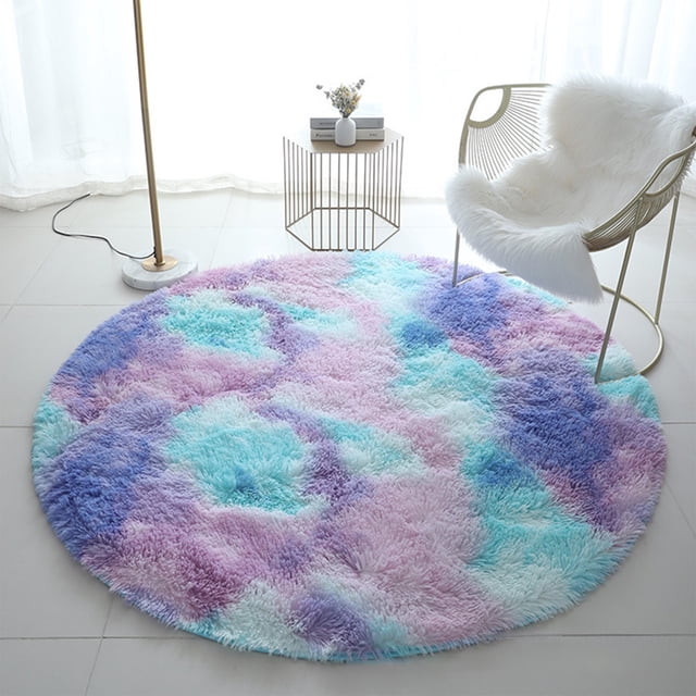 Hxlamzoo Fluffy Round Area Rug, Soft Tie Dye Rug, Shaggy Colorful Rug, for Bedroom, Living Room, Teen Dorm, Baby Nursery