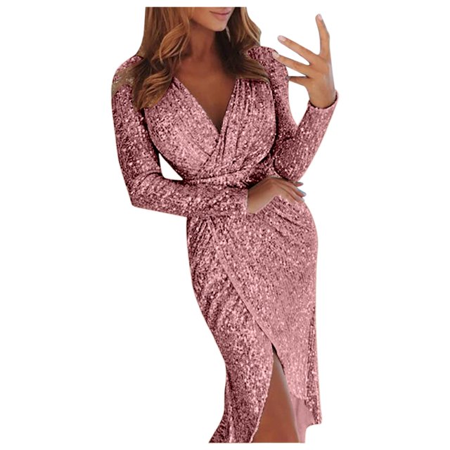 TSADFHJI Jupes pour Femmes Taille Haute Robe de Soirée à Col en V à Manches Longues pour Femmes TTG