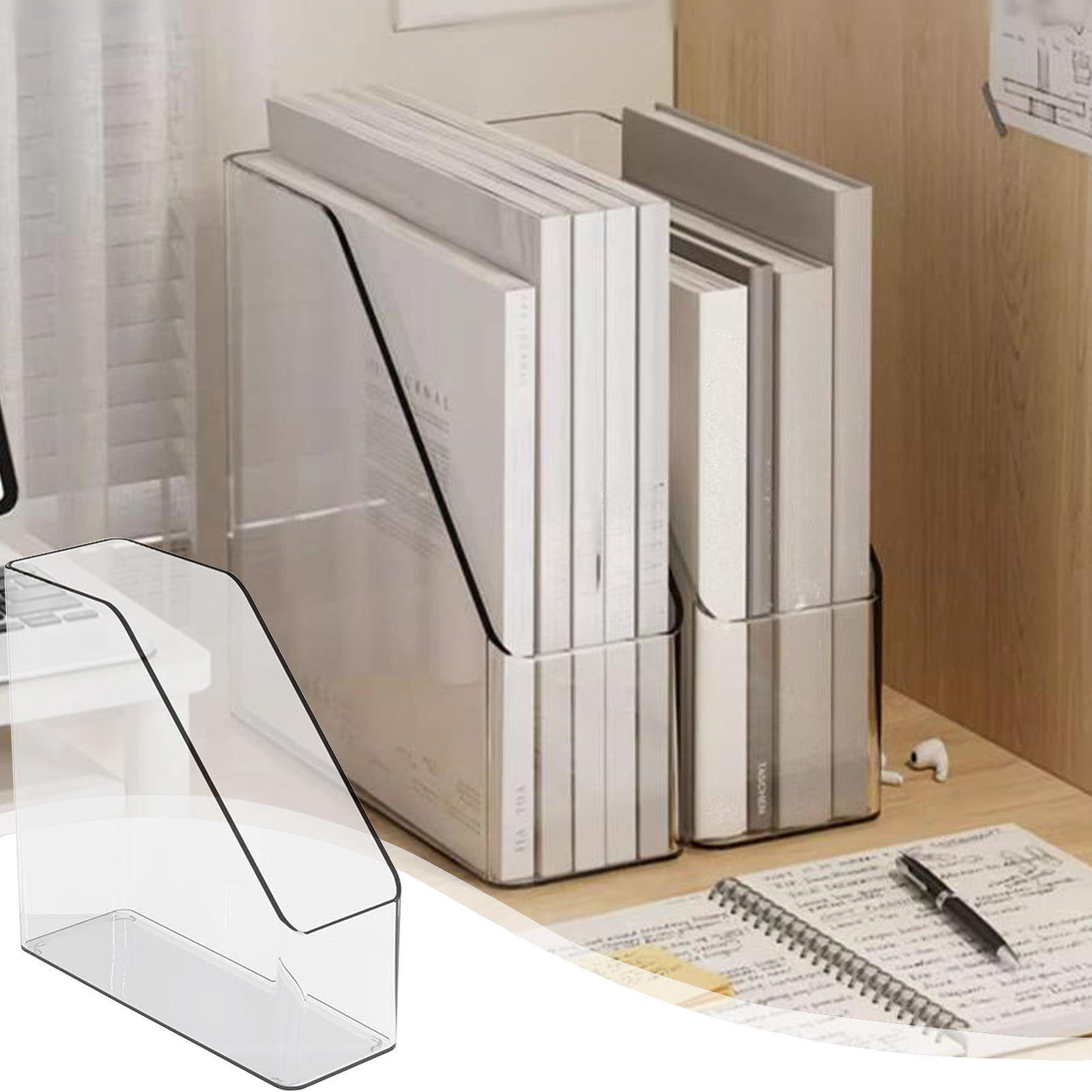 Yannianjz Stand File Rack, Acrylic Transparent Desktop Organizer, Desk Bookshelf and File Holder for Home Office, Dormitory, Teacher Desk