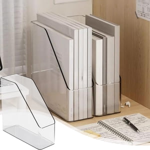 Yannianjz Stand File Rack, Acrylic Transparent Desktop Organizer, Desk Bookshelf and File Holder for Home Office, Dormitory, Teacher Desk