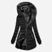 EGNMCR Womens Long Puffer Coat, Long Sleeve Padded Winter Down Coats, Hooded Parka Jacket Fashion Women Hooded Outwear Ladies Warm Coat Long Padded Slim Jacket Women Coat