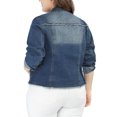 thumbnail image 3 of GRACE & GRANDEUR Women's Plus Size Washed Button Front Frayed Denim Jacket Blue 1X, 3 of 6