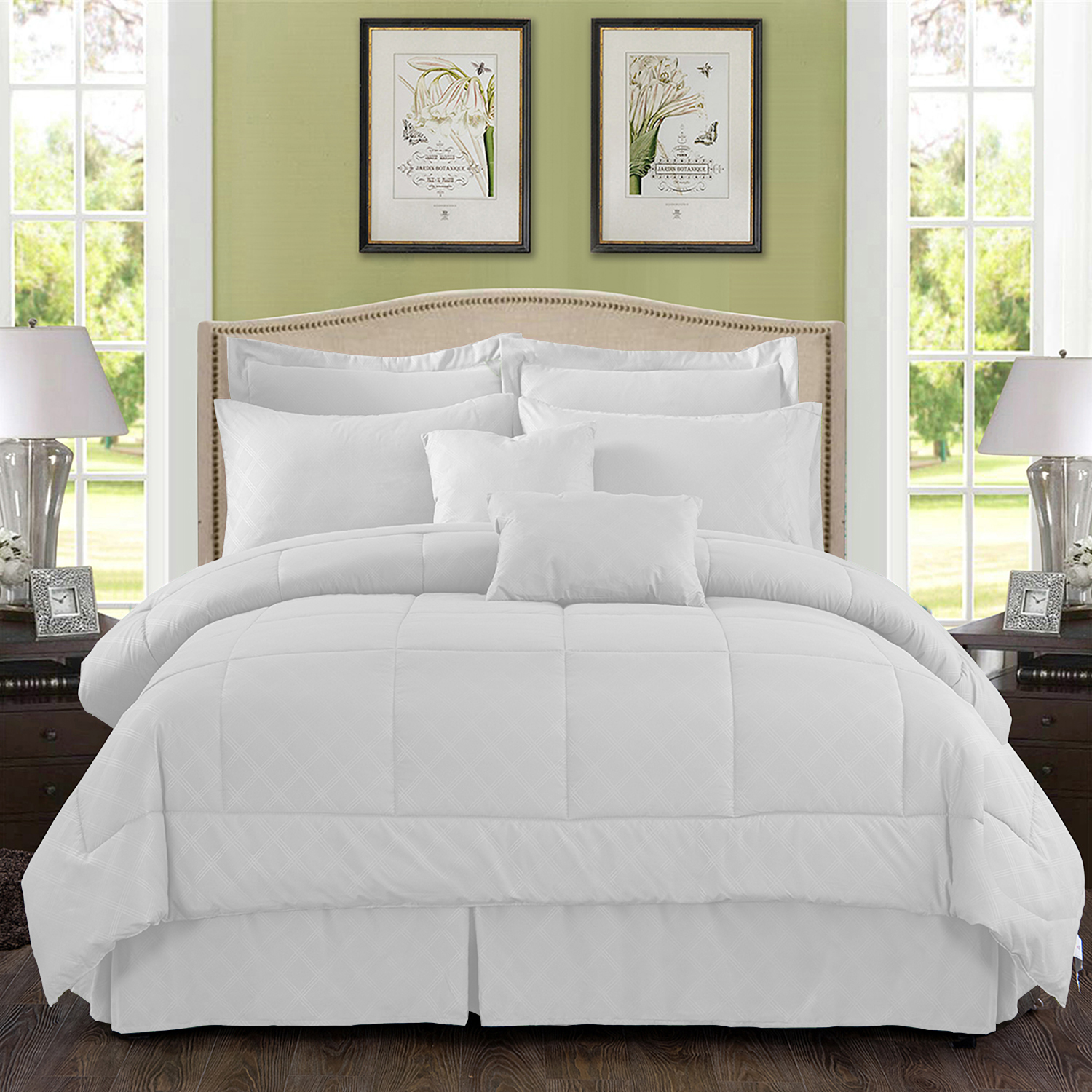 JML Ensemble de Lit Matelassé en Losange 8 Pcs, Jumeau, Blanc