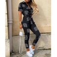 thumbnail image 1 of Women's Trousers Casual Lapel Button Button Printed Belt Cargo Jumpsuit, 1 of 1