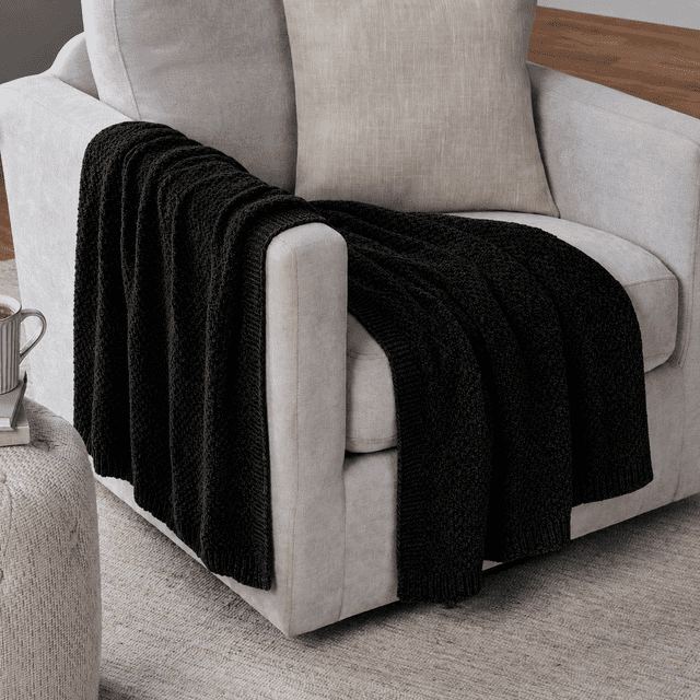 Mainstays Rich Black Chenille Throw, 50" x 72"