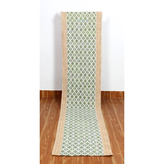 Casavani Handblock Printed Cotton Dhurrie Study Room Rug Home Decor Kilim, Green 2x3 feet