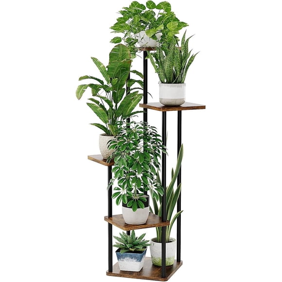 Bamworld Support pour Plantes d'Intérieur, Étagère à Plantes en Métal à 5 Niveaux pour Plusieurs Plantes, Porte-Fleurs d'Angle Hauts Étagère à Fleurs pour Patio Jardin Balcon Salon Chambre (Brun)
