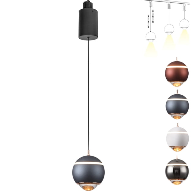 FSLiving Luminaire sur Rail de Type J avec Projecteur sur Rail DEL 7 W Concentré, Suspension Moderne, Hauteur Réglable, Forme de Globe, Éclairage d'Accent vers le Bas 3000K pour Plafond Incliné, Cadeaux, Personnalisable - 1 Lumière (Gris)