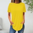 thumbnail image 1 of Frostluinai Hauts à Col Rond pour Femmes Manches Courtes T-Shirts Décontractés Basiques Couleur Unie Ourlet Incurvé Doux Blouses Coupe Ample pour Sortir, 1 of 3