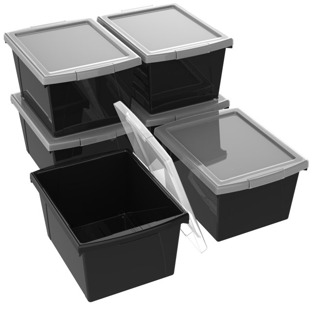 Storex Bac de Rangement pour Salle de Classe 4 Gallons (15L), Noir, Lot de 6