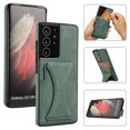 thumbnail image 1 of Leather Stand Case For Samsung Shockproof Card Slot Phone Cover, S21fe Green, 1 of 6