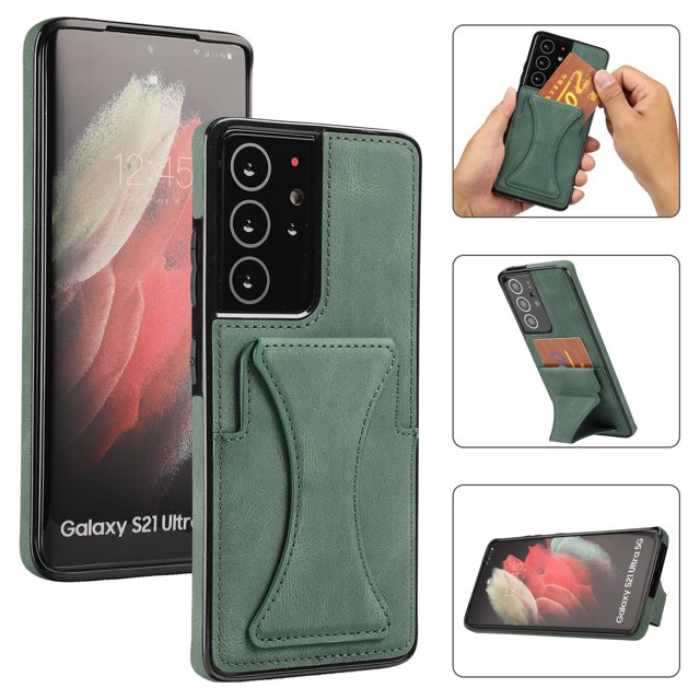 Leather Stand Case For Samsung Shockproof Card Slot Phone Cover, S21fe Green
