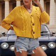 thumbnail image 3 of Baberdicy Cardigan Sweater Ladies Solid Color Button Sweater Knit Cropped Loose Cardigan Women's Cardigans Yellow, 3 of 3