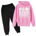 thumbnail image 1 of WEIYLL Ensembles pour Garçons Tenues à Capuche Football Personnalité Pantalon Imprimé Lettres Football Rugby Activité Complets Roses 11-12 Ans, 1 of 3