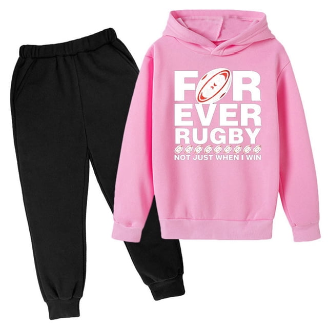 WEIYLL Ensembles pour Garçons Tenues à Capuche Football Personnalité Pantalon Imprimé Lettres Football Rugby Activité Complets Roses 11-12 Ans