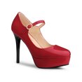 thumbnail image 1 of BLISSFUL STEP Escarpins pour Femmes Mary Jane à Plateforme avec Bride à la Cheville Bout Rond Talon Aiguille Haut Chaussures Rouges 6, 1 of 7