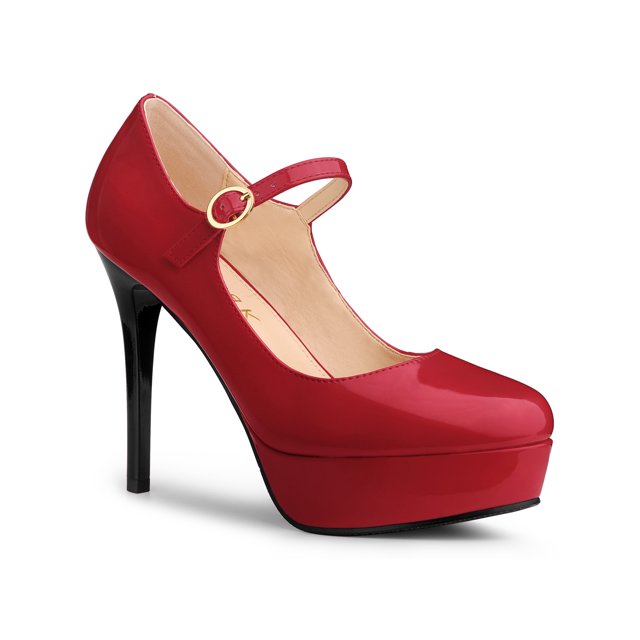 BLISSFUL STEP Escarpins pour Femmes Mary Jane à Plateforme avec Bride à la Cheville Bout Rond Talon Aiguille Haut Chaussures Rouges 6