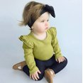 thumbnail image 4 of Newborn Baby Girl Boy Ruffled Long Sleeve Romper Solid Color Casual Bodysuit Spring Fall Clothes, 4 of 6