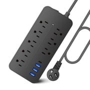 Riwcyla 12,in,1 Surge Protector Strip Extension Cord Flat Plug Strip with Long Cord 8 Outlets and 3 USB & 1 USB,C Port 1700J Wall Mount Desk Strip for Home Office