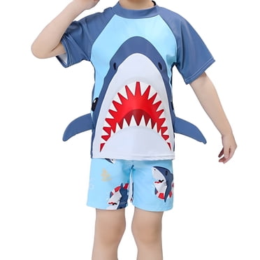 Ediodpoh Ensemble de Bain Garçon Maillot de Bain Garçon Tout-Petit Ensemble 3 Pcs T-Shirt de Bain à Manches Courtes Short de Bain Maillot Dermoprotecteur Maillots de Bain Imprimé Âge 2-10 Ans Maillots de Bain pour Garçons Bleu Ciel 4-5 Ans