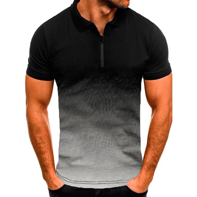 Innerwin Polo Shirt Lapel Neck Mens Tops Sport Zipper Basic T Shirts Light Gray 3XL