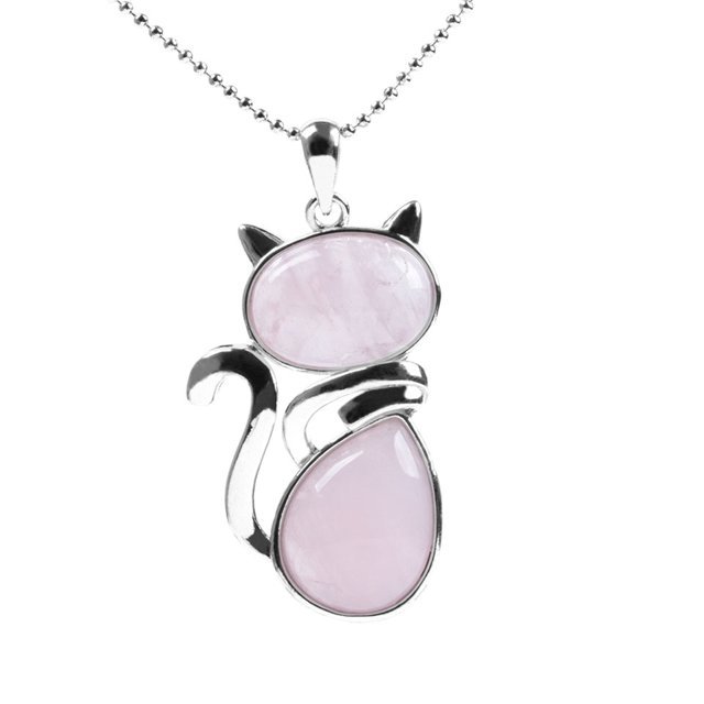Natural Stone Necklaces Pendants for Women Cute Cat Shape Beads Chain Jewelry