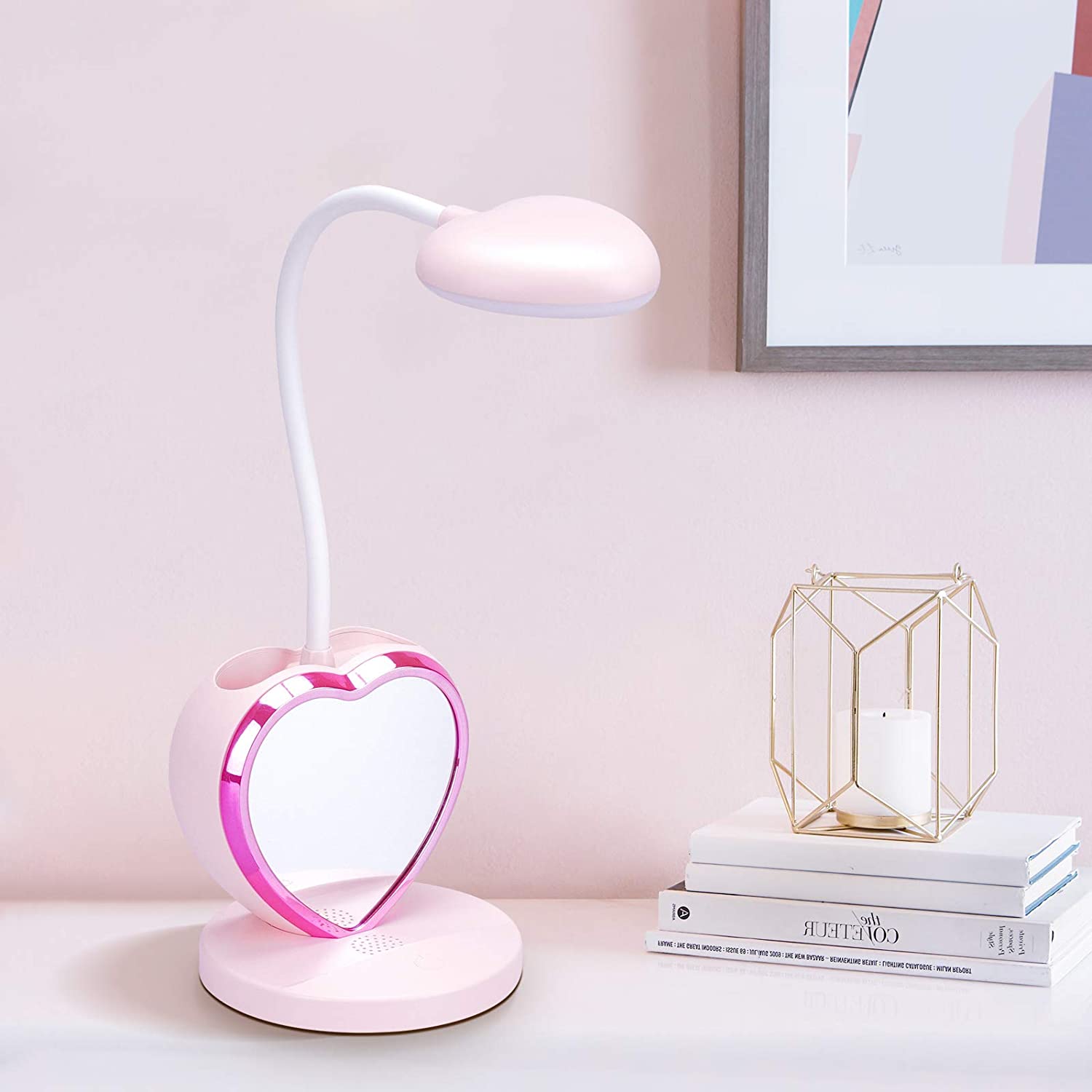 LED Girls Desk Lamp, Eye Friendly Table Lamp with Pen Holder, Rechargeable USB Port, 2 Color Temperatures for Teenage Students