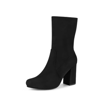 Unique Bargains Bottines à Talon Bloc Pliables Extensibles pour Femme Noir US 7.5