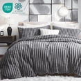 thumbnail image 1 of JOLUSERE Dark Gray Fluffy Striped Duvet Cover King Set, 3-Piece Super Soft Faux Rabbit Fur Winter Warm Fuzzy Comforter Cover, 1 of 14