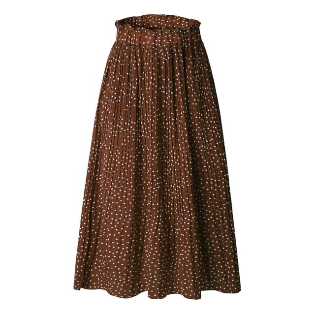 Jupes pour Femmes Mode Jupe Longue Imprimée Léopard Floral Poche Pressée Plissée Style Vêtements pour Femmes Café S