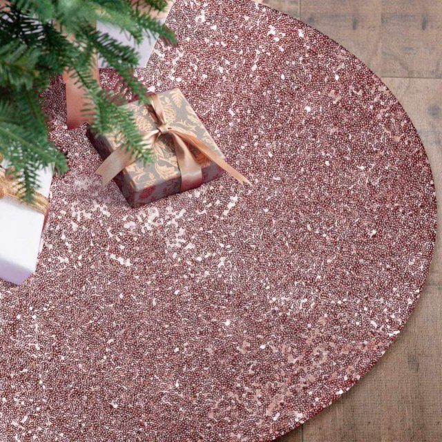 Sequined Christmas Tree Skirt 24-Inch Sequined Double-Layer Tree Cushion Christmas Tree Decoration Double-Layer Easy-To-Wear Christmas Tree Skirt