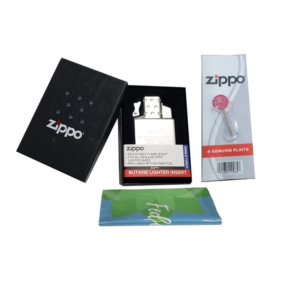 Zippo Single Torch Lighter Insert (65826) Plus Six Bonus Flints and a Microfiber Cleaning Cloth
