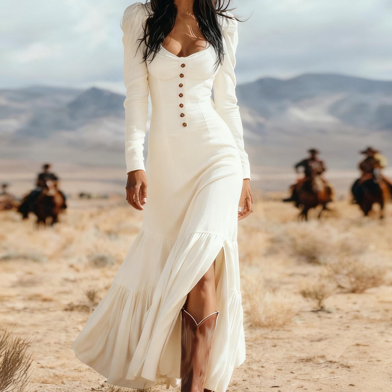 cowgirl formal dress Fznquz Women Long Sleeve Beige Dress Casual Square Neck Maxi Dress Women Other shirt colors available
