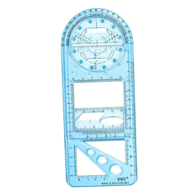 Multifunctional Geometric Ruler Supplies Office Mathematics and triangles, Drawing Template Blue Primary